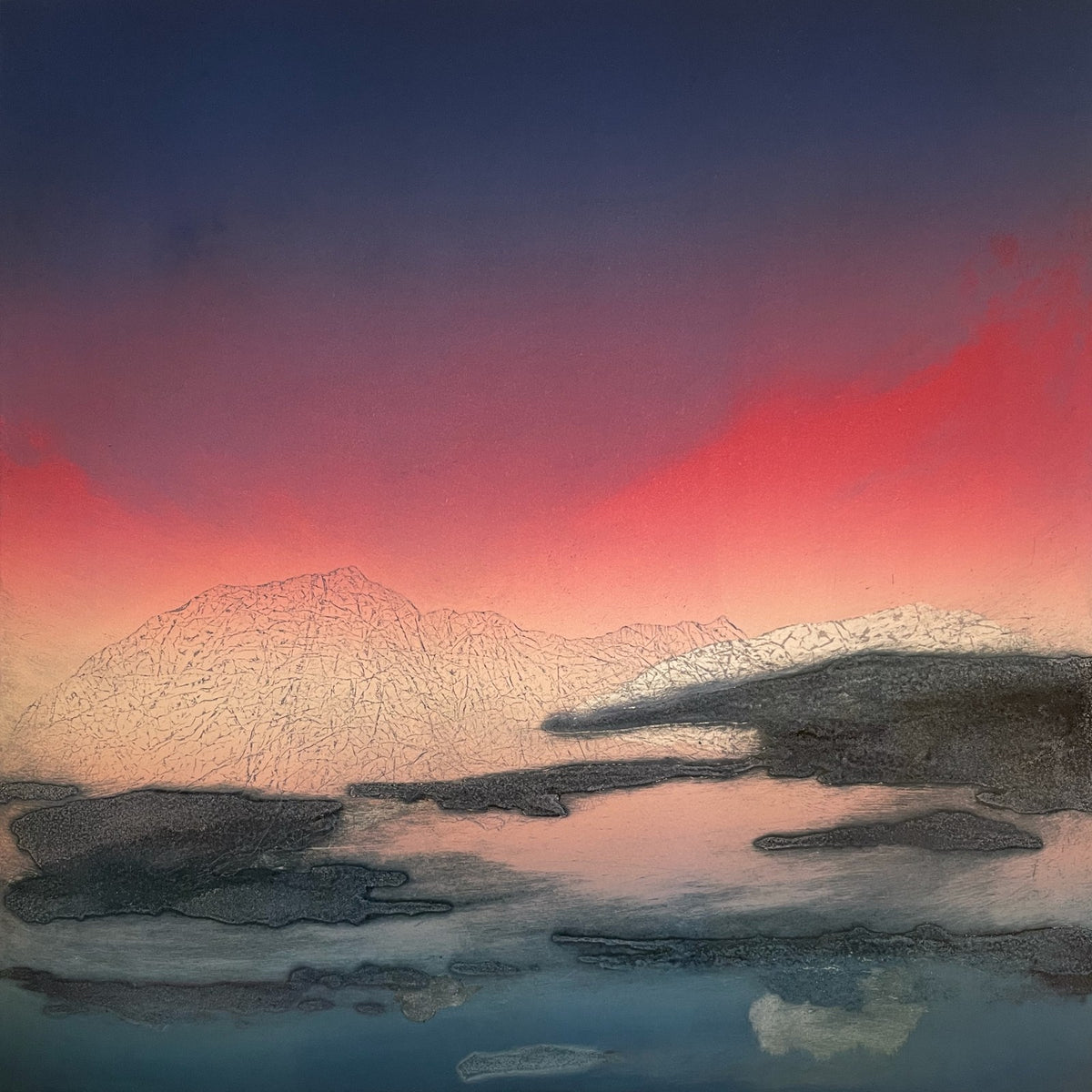 Yuki Scholl – A moment in time #4, Monotypie mit Carborundum, Chine-collé und Collage