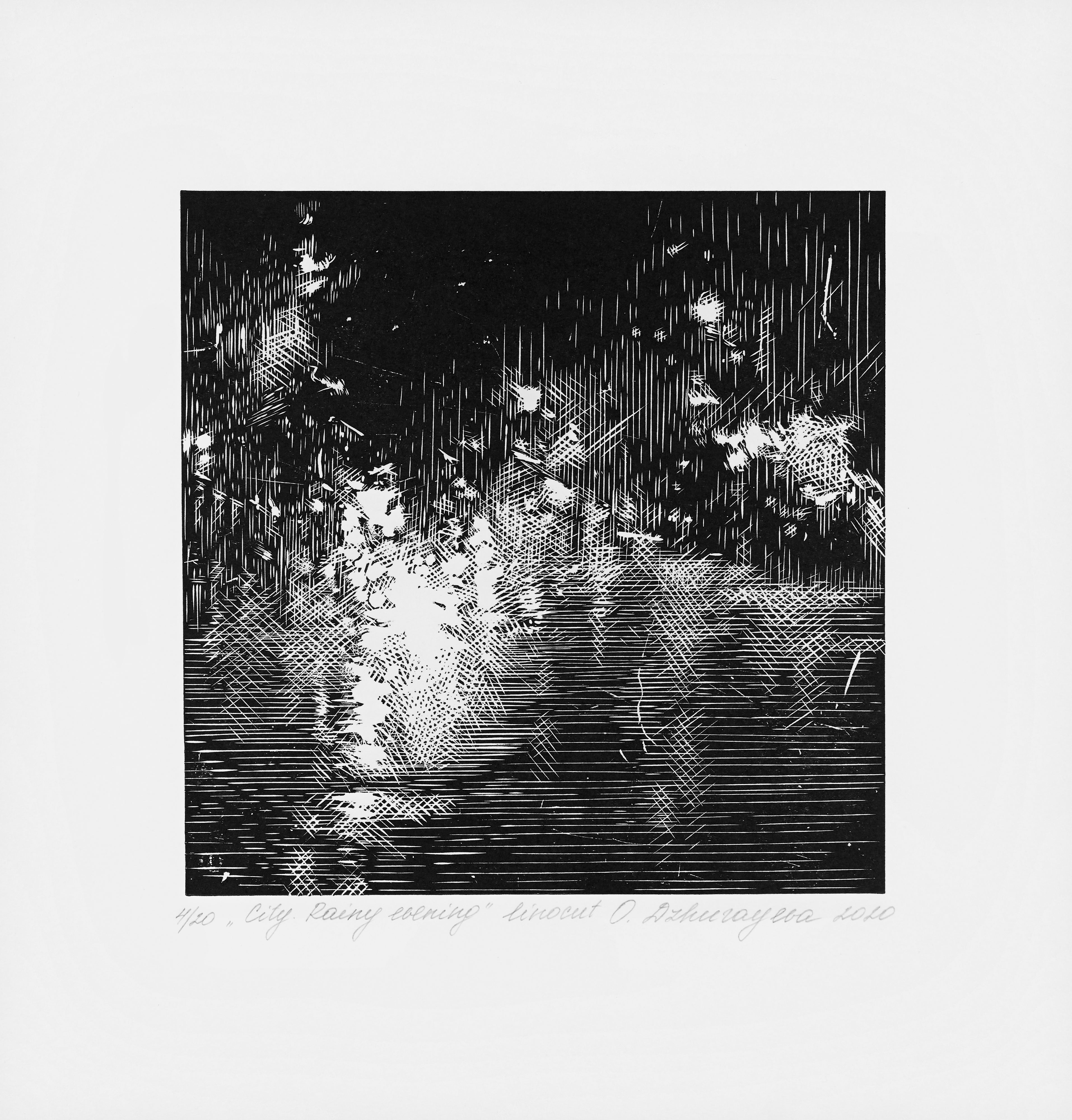 Olesya Dzhurayeva – City. Rainy Evening, 2020 (mit Papierrand)