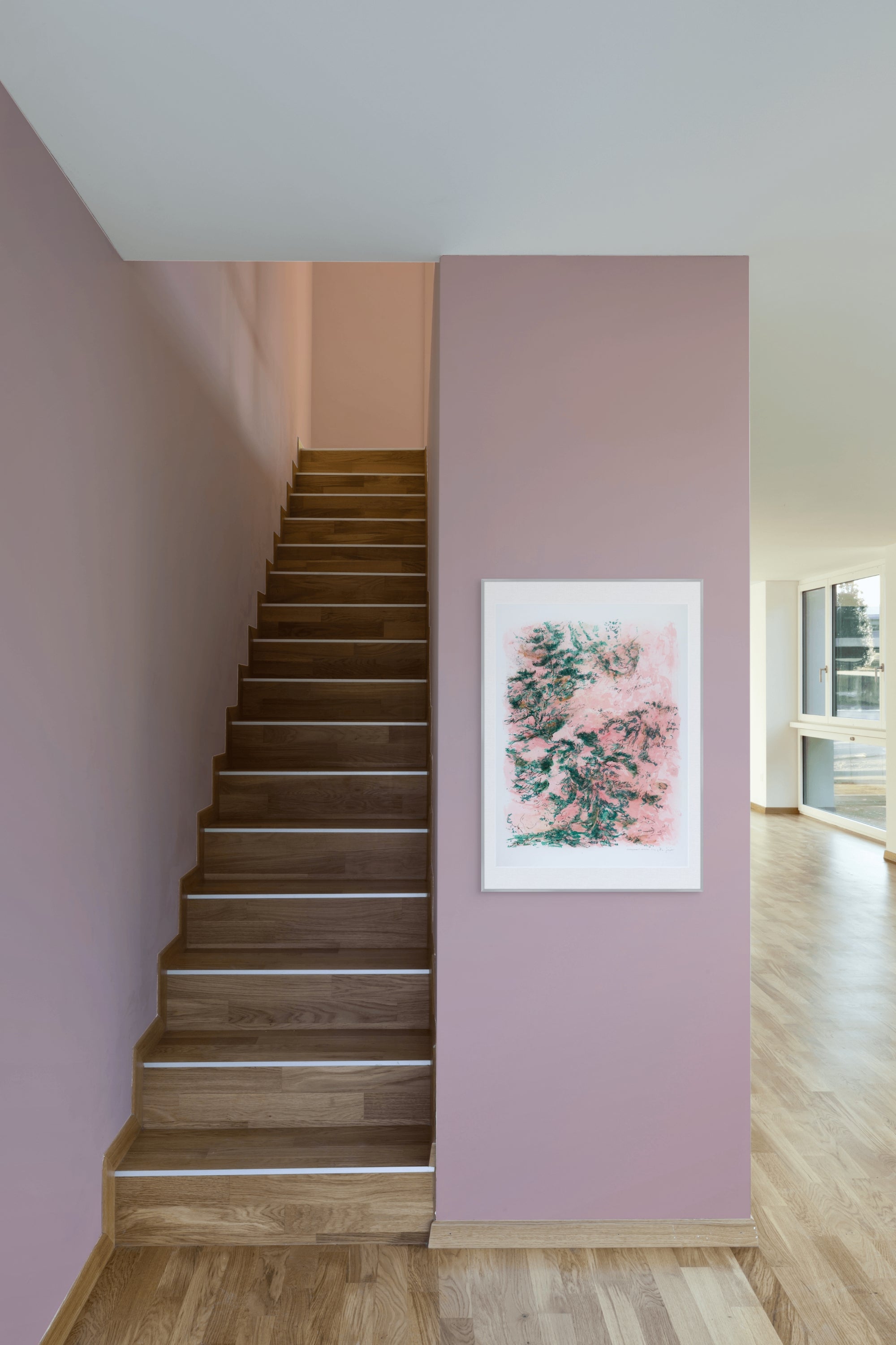 Nahaufnahme der Drucktextur einer Serigrafie mit Aquarell und Pastellstaub "Entanglement" von John Simpson, Ansicht 2.