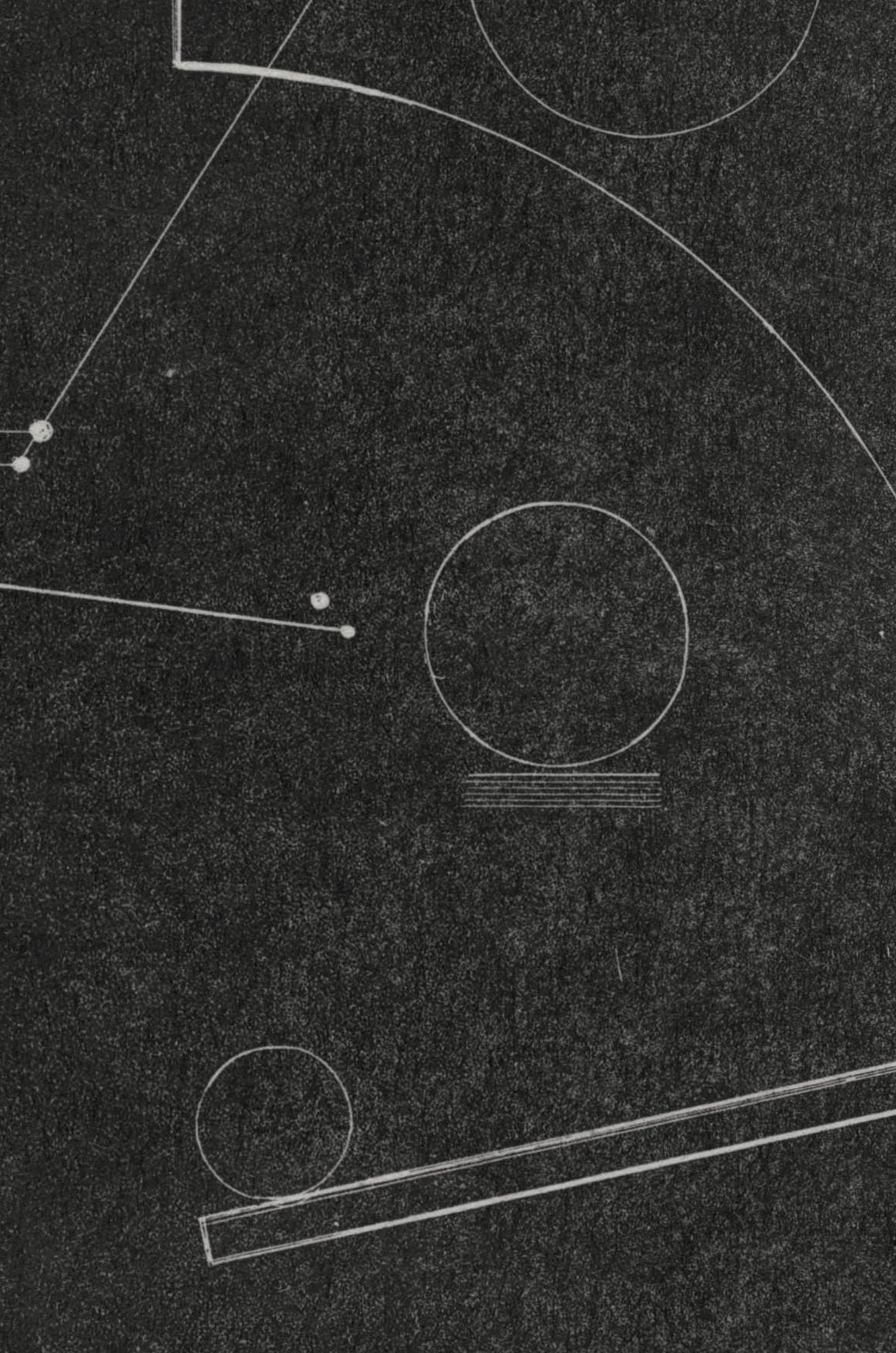 Detail: Detailansicht Kreise, Linien und Balken in weiß auf dunklem Grund. Intaglio "B_o1" von Inga Eičaitė.