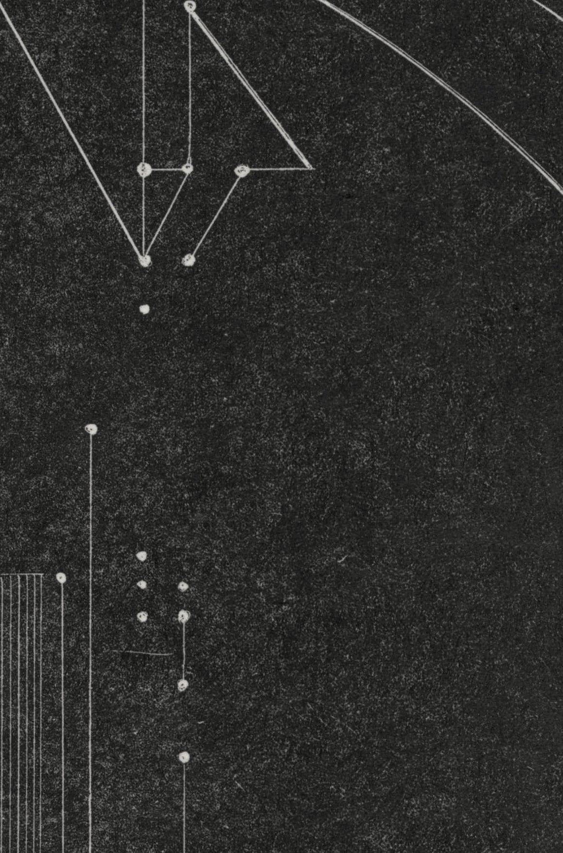 Detail: Detailansicht Dreiecks- und Linienform oben, vertikale Strichkomposition unten. Intaglio "B_o2" von Inga Eičaitė.
