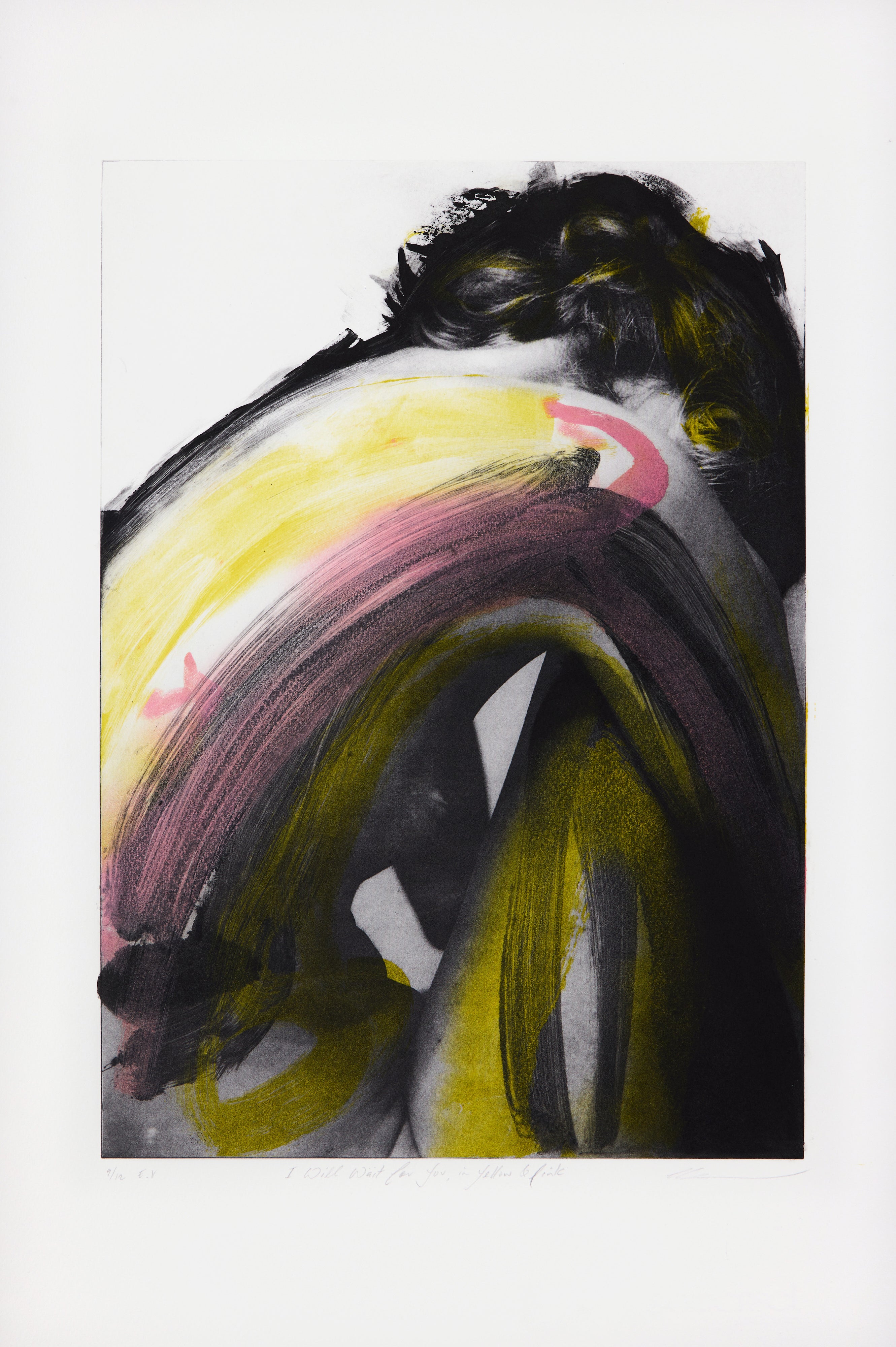 I will wait for you in Yellow & Pink (9/12) mit Papierrand, Radierung von Clare Grossman
